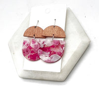 Pink Swirl Acrylic Wood Deco Valentines Earrings
