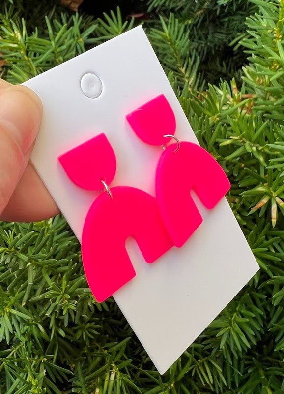 Neon Pink Arch Acrylic Earrings