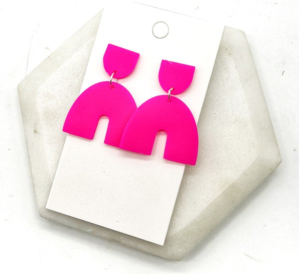 Neon Pink Arch Acrylic Earrings