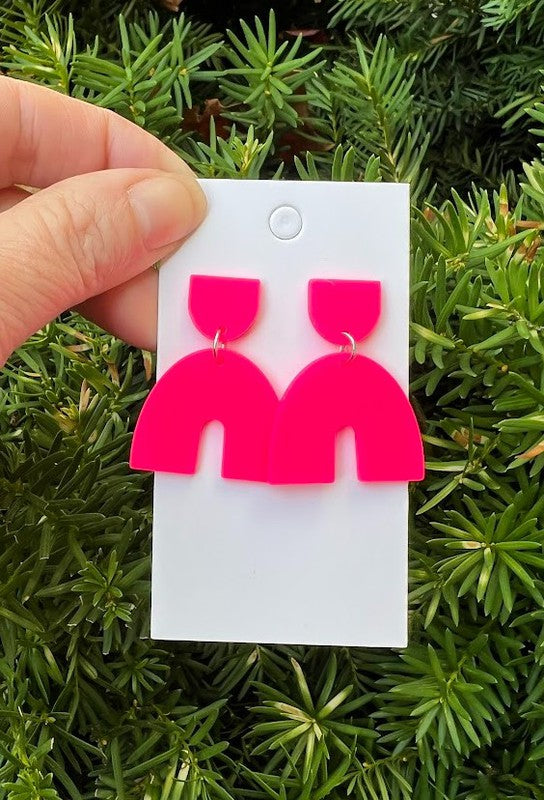 Neon Pink Arch Acrylic Earrings