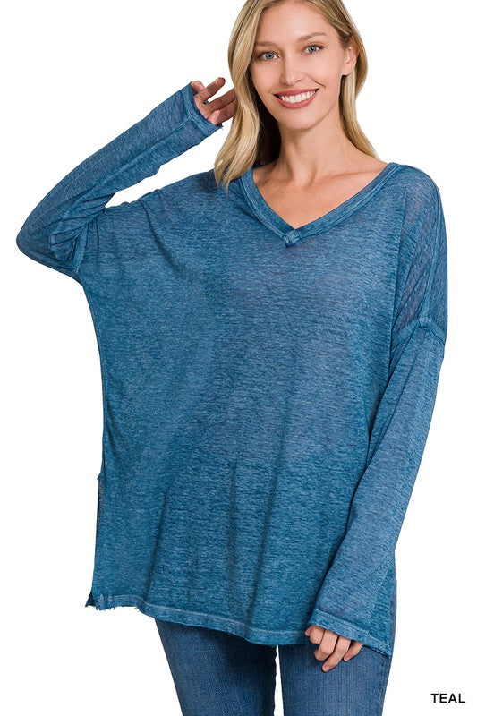 MELANGE BURNOUT DOLMAN SLEEVE V-NECK TOP – Blue Hawthorn Boutique