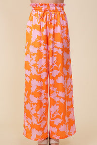 TROPICAL PRINT WIDE PANTS WITH SELF TIE DRAWSTRING