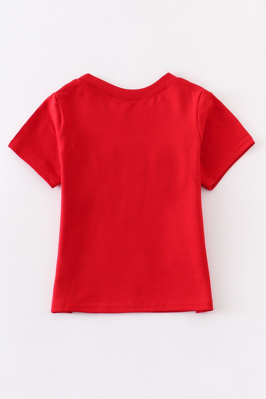 Red fire engine embroidery boy top