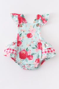 Mint floral ruffle baby romper