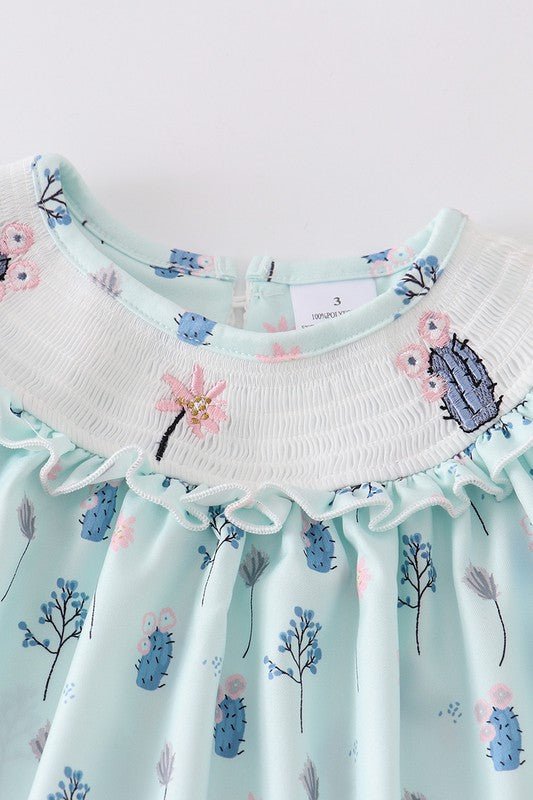 Mint cactus smocked dress