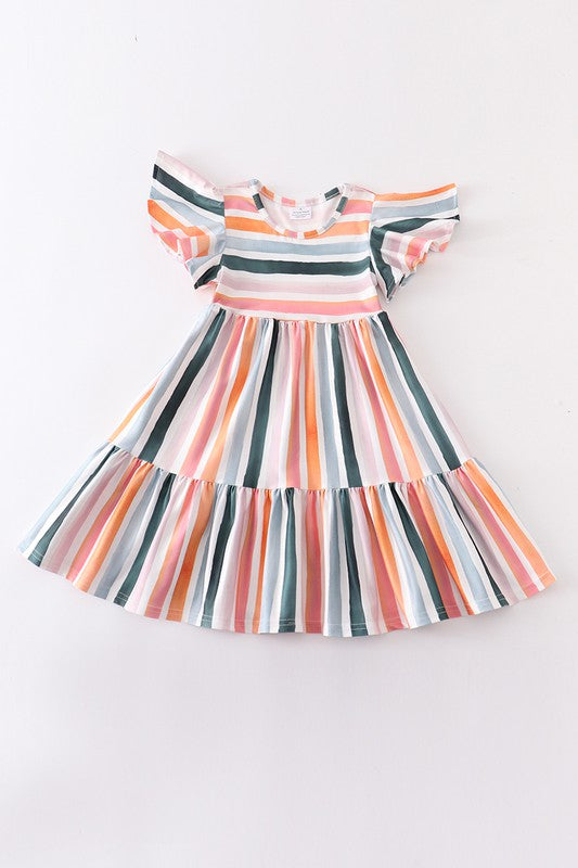 Multicolored stripe print gilr dress mommy&me