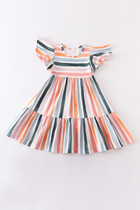 Multicolored stripe print gilr dress mommy&me