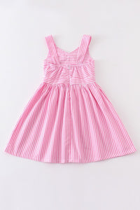 Pink stripe print girl dress