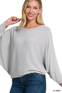 Ribbed Batwing Long Sleeve Boat Neck Sweater