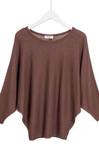 Ribbed Batwing Long Sleeve Boat Neck Sweater