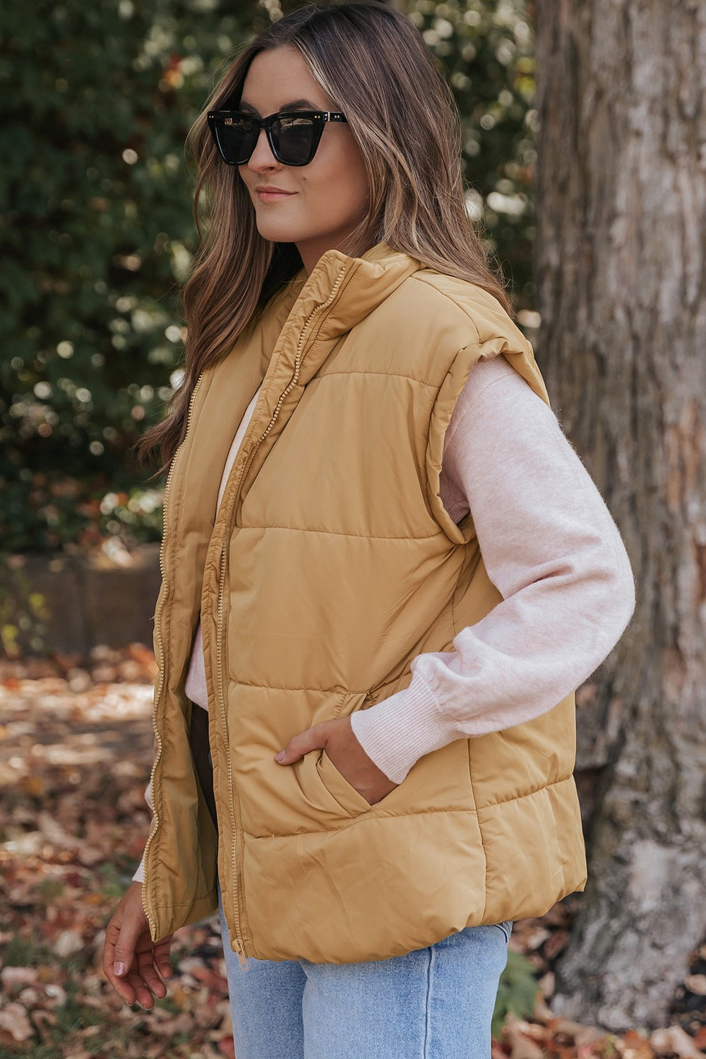 Pocketed Zip Up Vest Coat