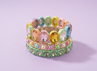 The Olivia Enamel Stretch Bracelet - Large Oval Rainbow Stones