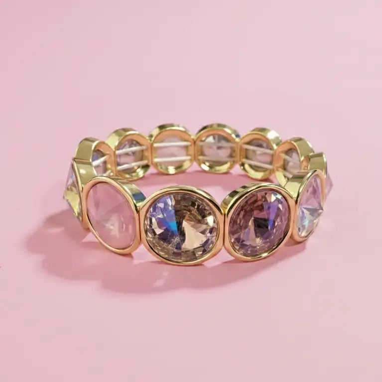 Enamel Stretch Bracelet - Rounded Gems - Elise - Asst Colors