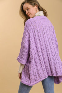 Umgee Full Size Cable Knit Open Front Long Sleeve Cardigan