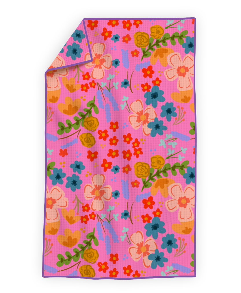 Pinky Pie Floral- Microfiber Waffle Weave Tea Towel