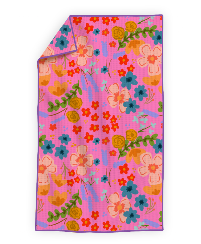 Pinky Pie Floral- Microfiber Waffle Weave Tea Towel