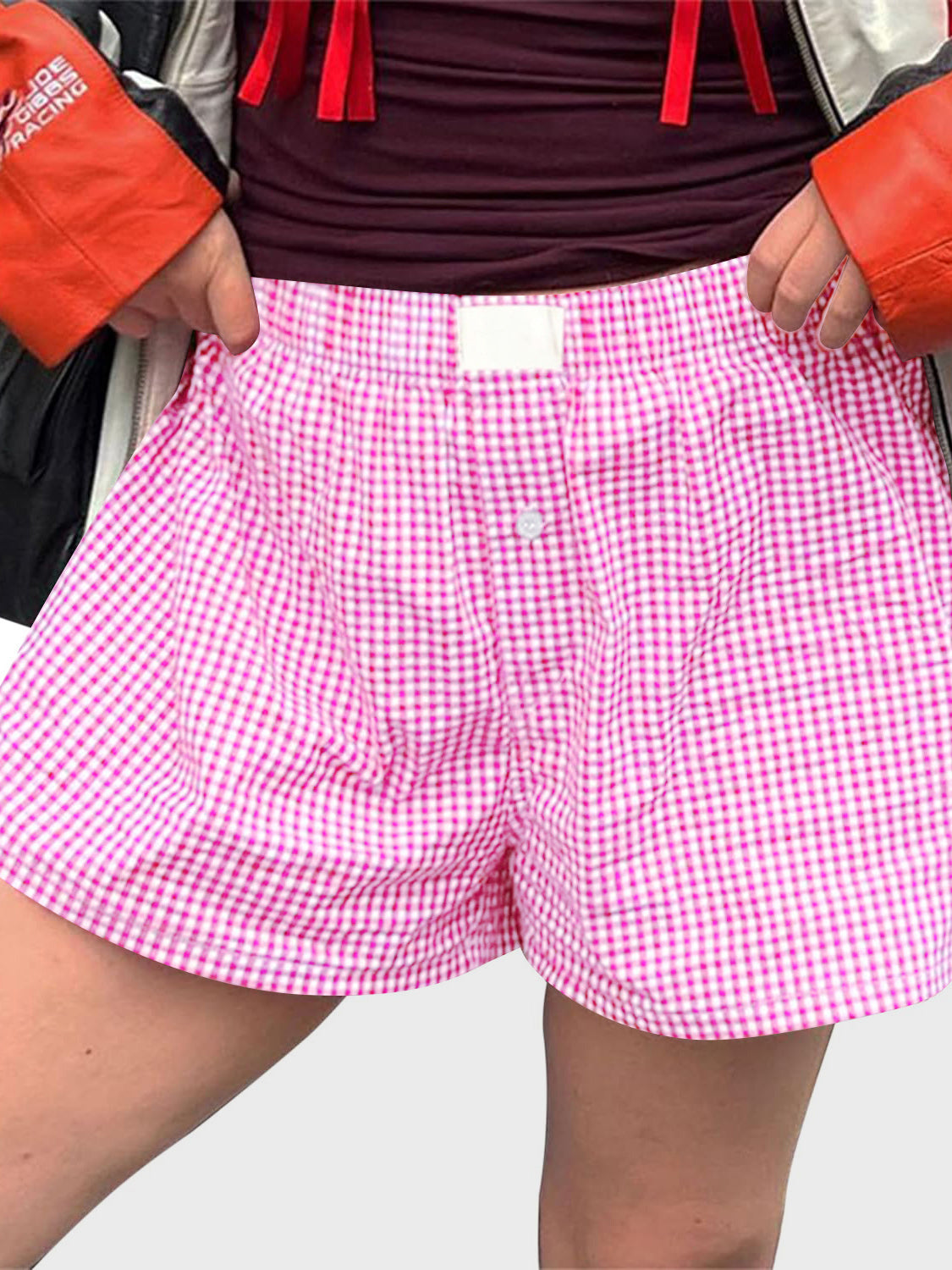 Plaid Elastic Waist Shorts