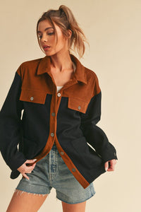 Aemi + Co Two Tone Button Up Jacket with Pockets