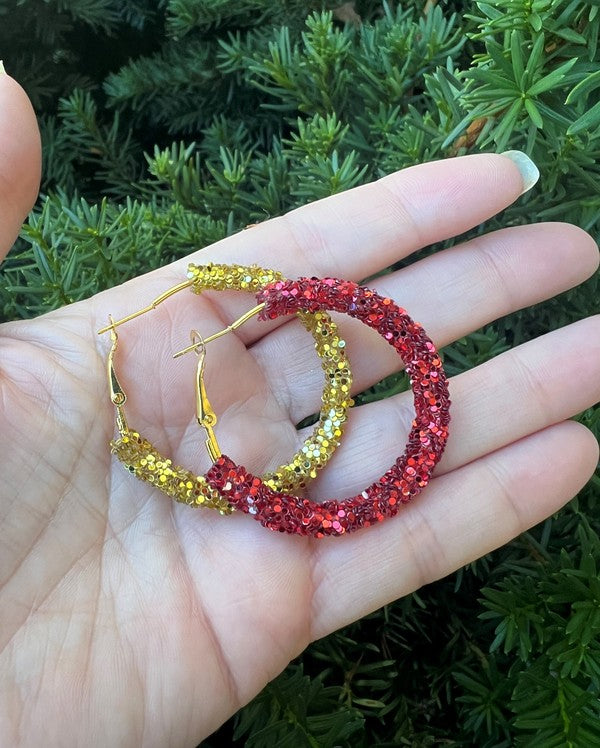 Red Gold Chiefs Game Day Glitter Hoop Earrings