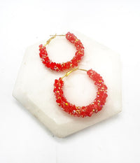 Red Gold Chiefs KC Game Day Glitter Hoop Earrings