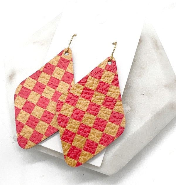 Chiefs Checkered Leather Diamond Earring