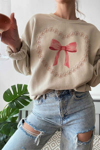 PEARL HEART BOW GRAPHIC SWEATSHIRT