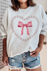 PEARL HEART BOW GRAPHIC SWEATSHIRT