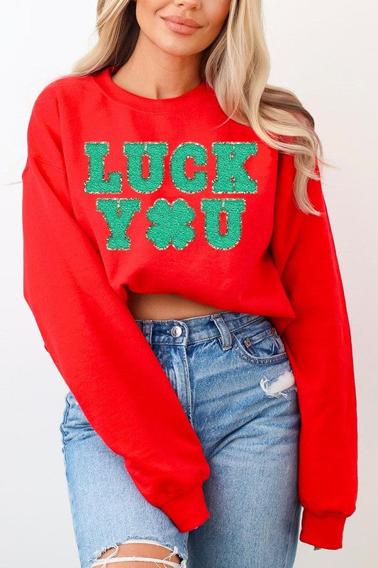 Luck You St Patricks Graphic Fleece Sweatshirts.