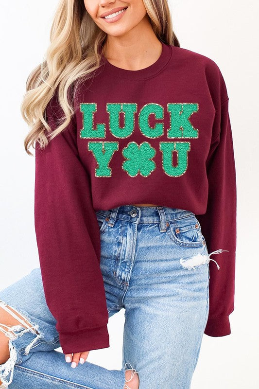 Luck You St Patricks Graphic Fleece Sweatshirts.