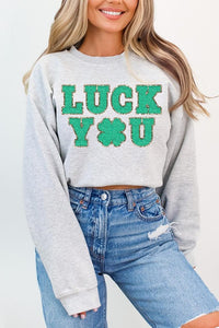 Luck You St Patricks Graphic Fleece Sweatshirts.