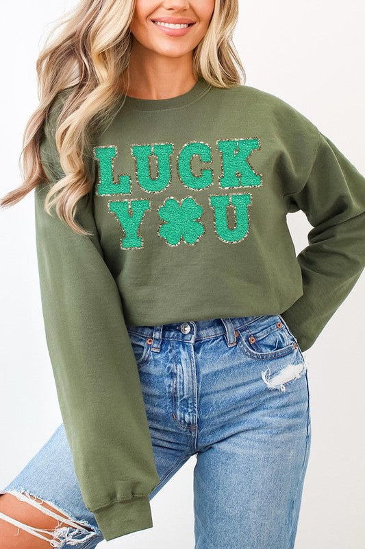 Luck You St Patricks Graphic Fleece Sweatshirts.