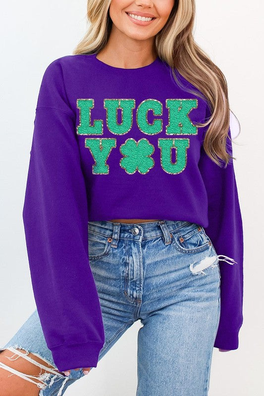 Luck You St Patricks Graphic Fleece Sweatshirts.