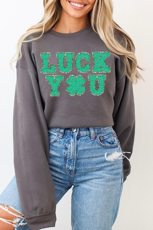 Luck You St Patricks Graphic Fleece Sweatshirts.