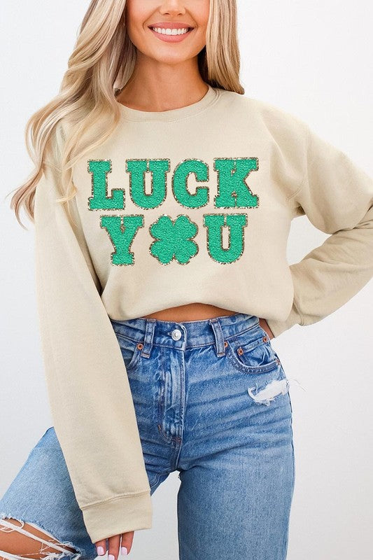 Luck You St Patricks Graphic Fleece Sweatshirts.