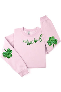 Lucky Shamrock Elbow Graphic Fleece Sweatshirts.