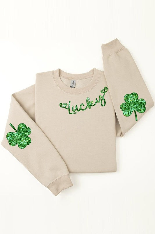 Lucky Shamrock Elbow Graphic Fleece Sweatshirts.