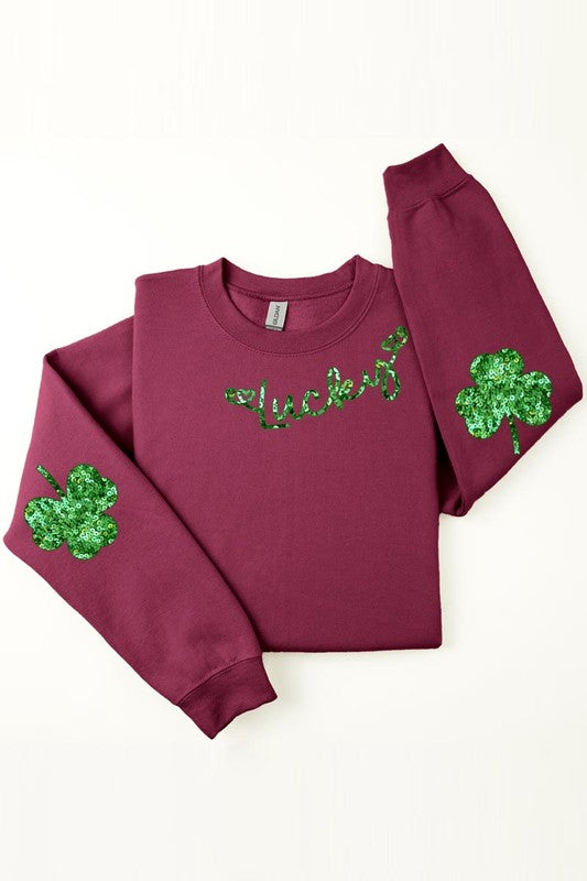 Lucky Shamrock Elbow Graphic Fleece Sweatshirts.