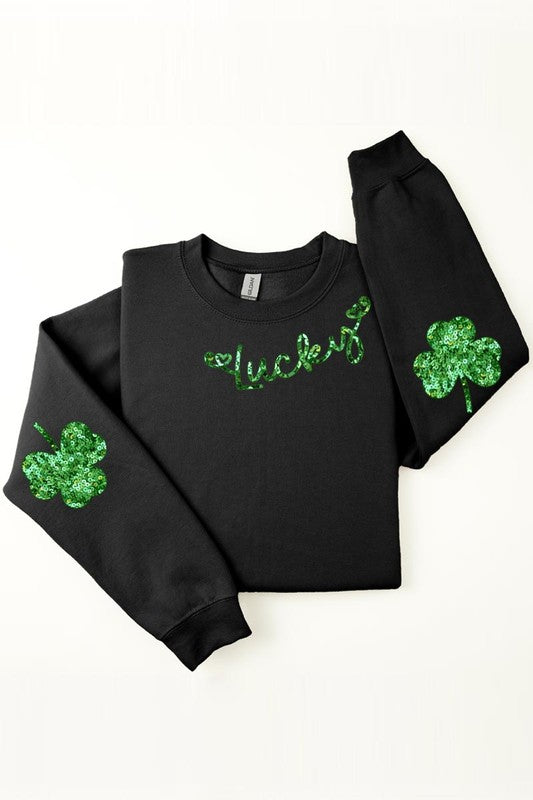 Lucky Shamrock Elbow Graphic Fleece Sweatshirts.