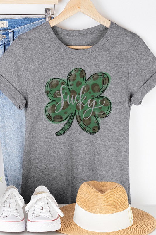 Clearance St Patricks Lucky Shamrock Leopard Tee