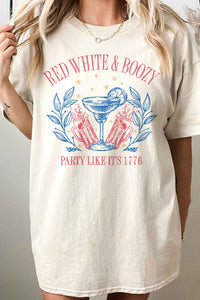 RED WHITE AND BOOZY AMERICANA OVERSIZED TEE