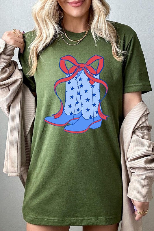 Coquette Cowgirl Boots 4th Of July Graphic T Shirt