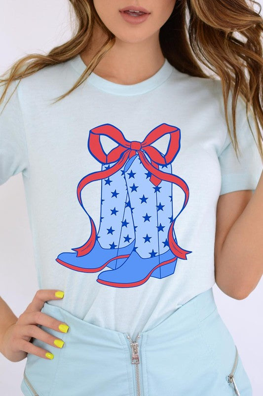 Coquette Cowgirl Boots 4th Of July Graphic T Shirt