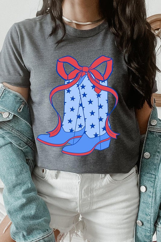 Coquette Cowgirl Boots 4th Of July Graphic T Shirt