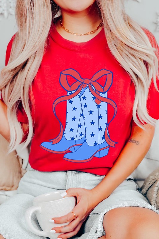 Coquette Cowgirl Boots 4th Of July Graphic T Shirt