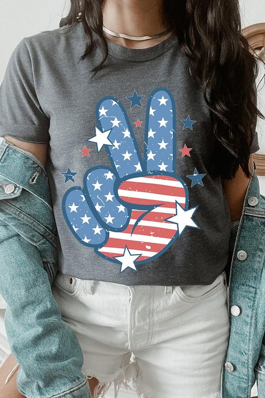 USA Peace Hand Sign Graphic T Shirts