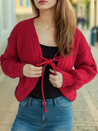 Tied Dropped Shoulder Long Sleeve Cardigan