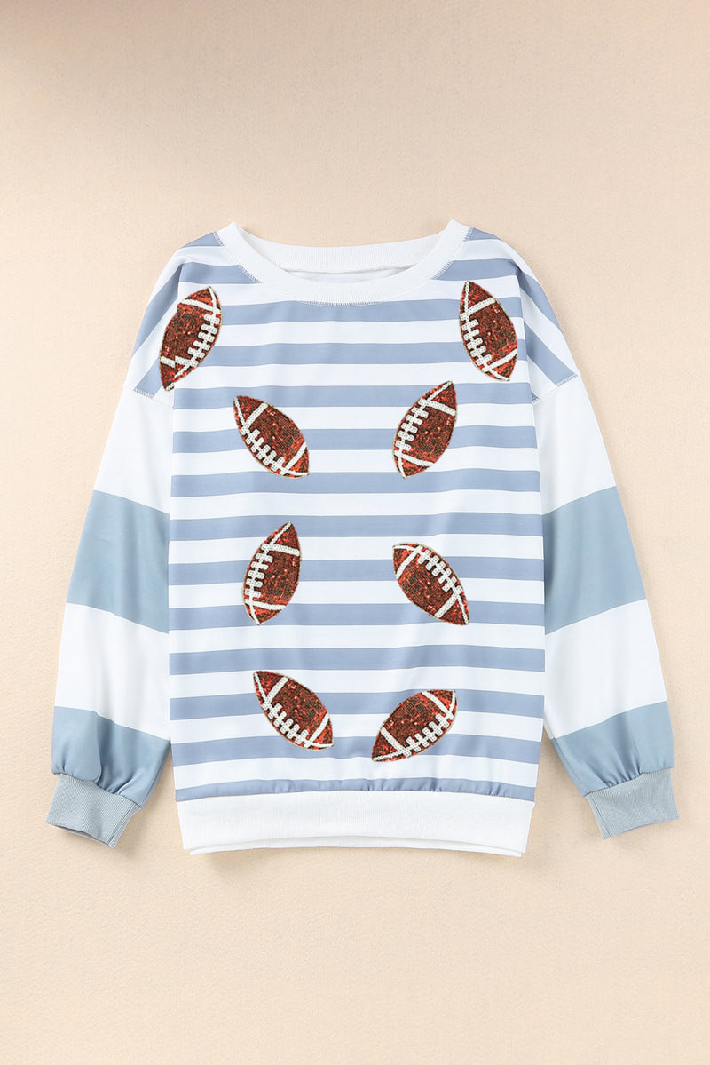 Football Striped Round Neck Long Sleeve Sweatshirt