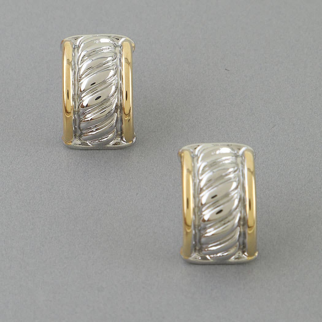 Two Toned Cubic Zirconia Twisted Hoop Earrings