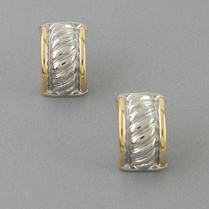 Two Toned Cubic Zirconia Twisted Hoop Earrings