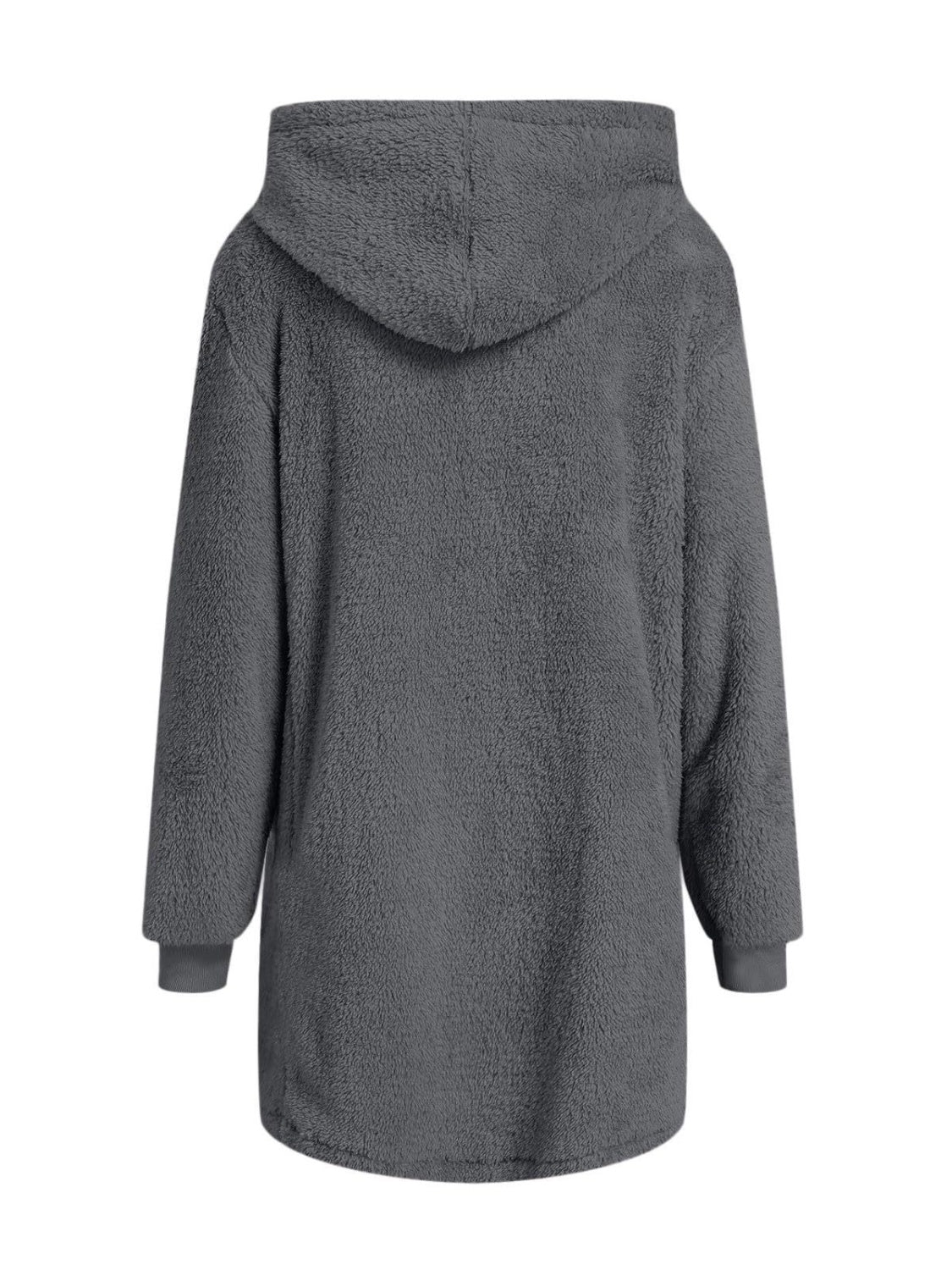 Fuzzy Pocketed Zip Up Long Sleeve Hooded Jacket